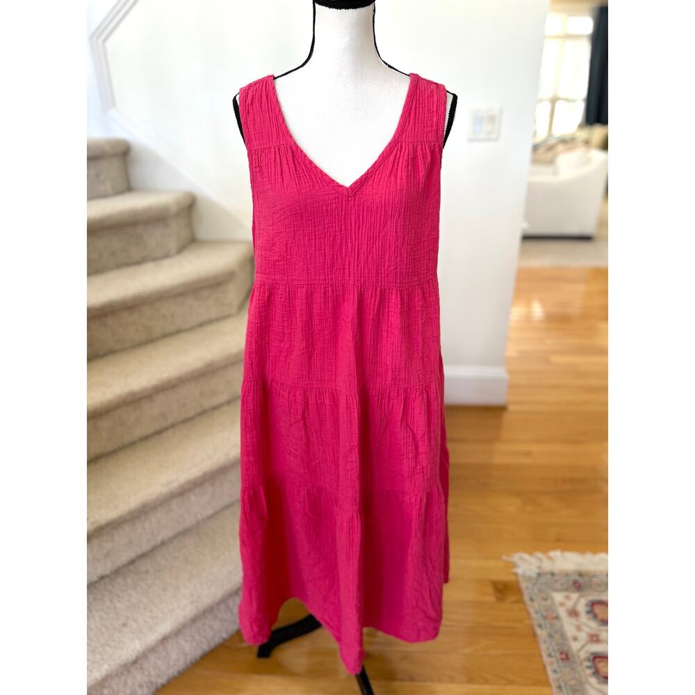 100% Organic Cotton Gauze Tiered Maxi Dress in Amaranth Pink
